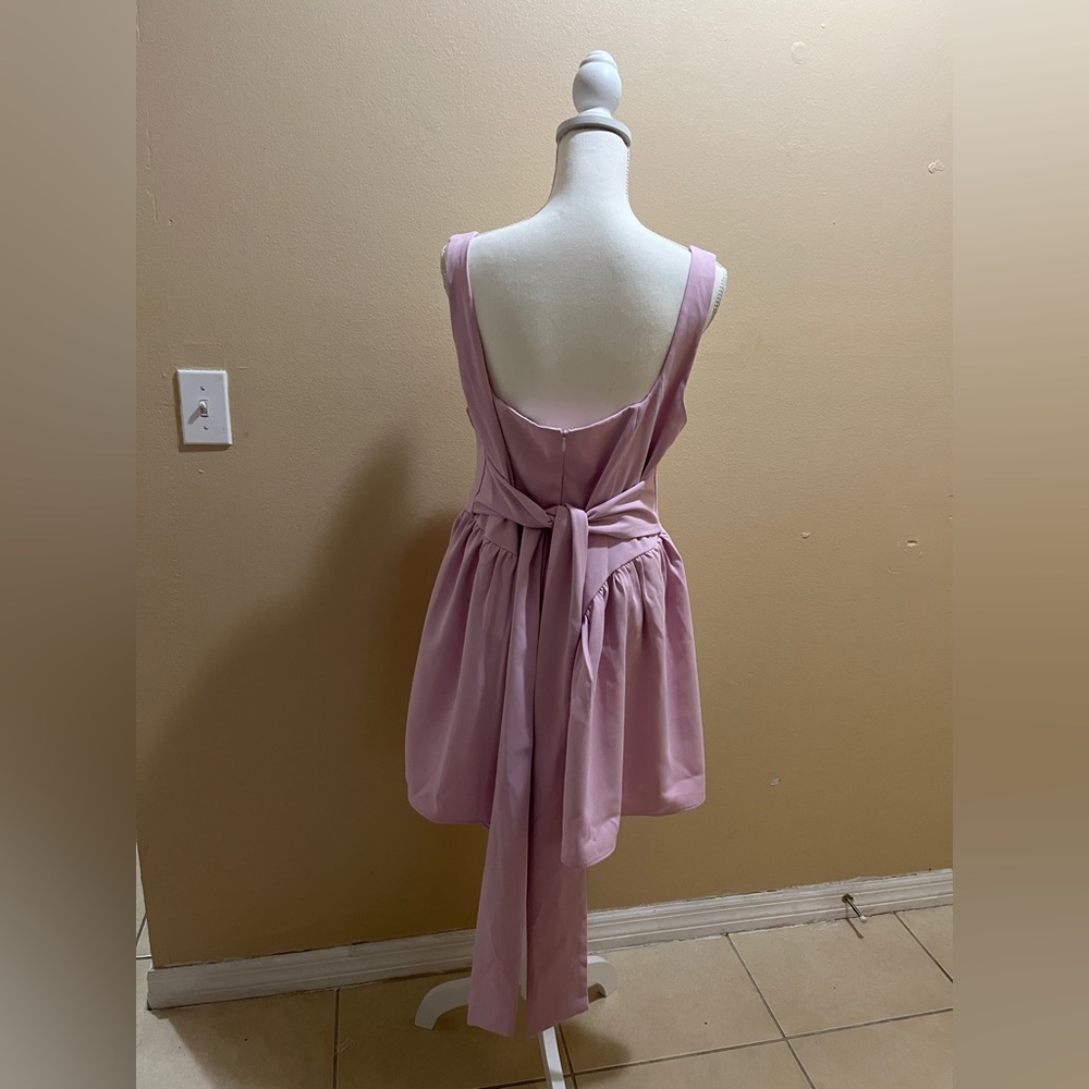 Finesse Pink Emi Bow Mini Dress Women’s Size 1X Sleeveless Tie Party Zip Back - Picture 7 of 16